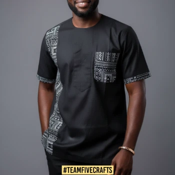Mens traditional Zambian Shirts with chitenge fabric chest pocket teamfivecrafts