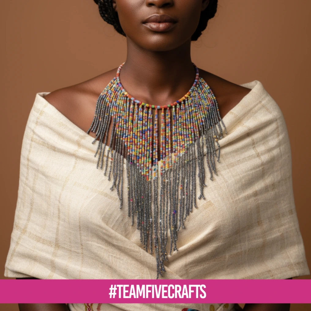 African beaded  jewelry designed using traditional African patterns ideal as a wearable souvenir or cultural gift teamfivecrafts